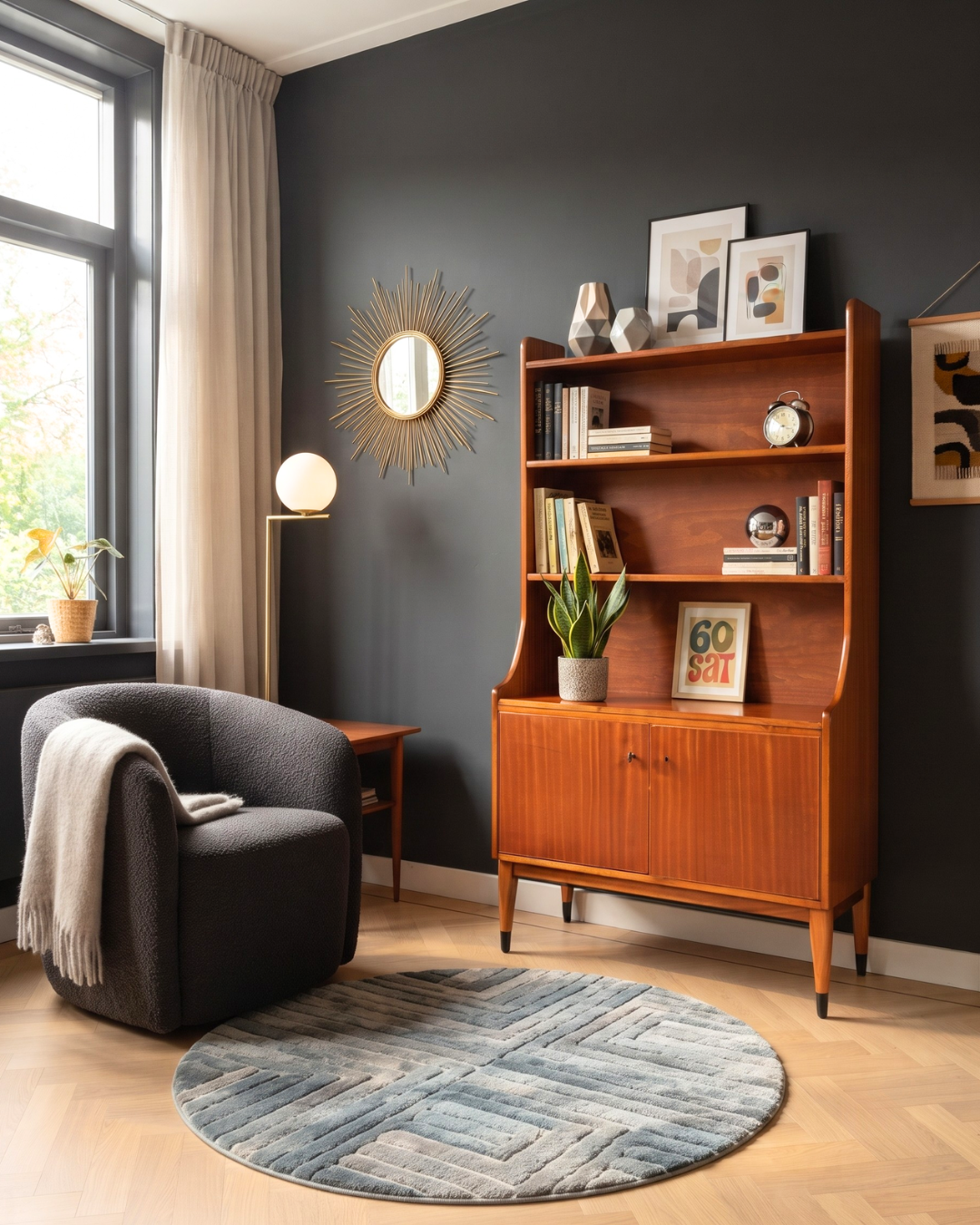 Prachtig mid-century highboard kast vintage boekenkast hout retro jaren 60
