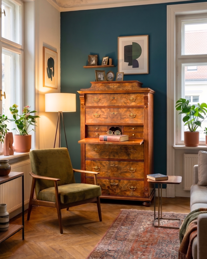 Stilvoller Gründerzeit Sekretär Vertiko Highboard Louis Philippe Chiffoniere Kommode um 1880