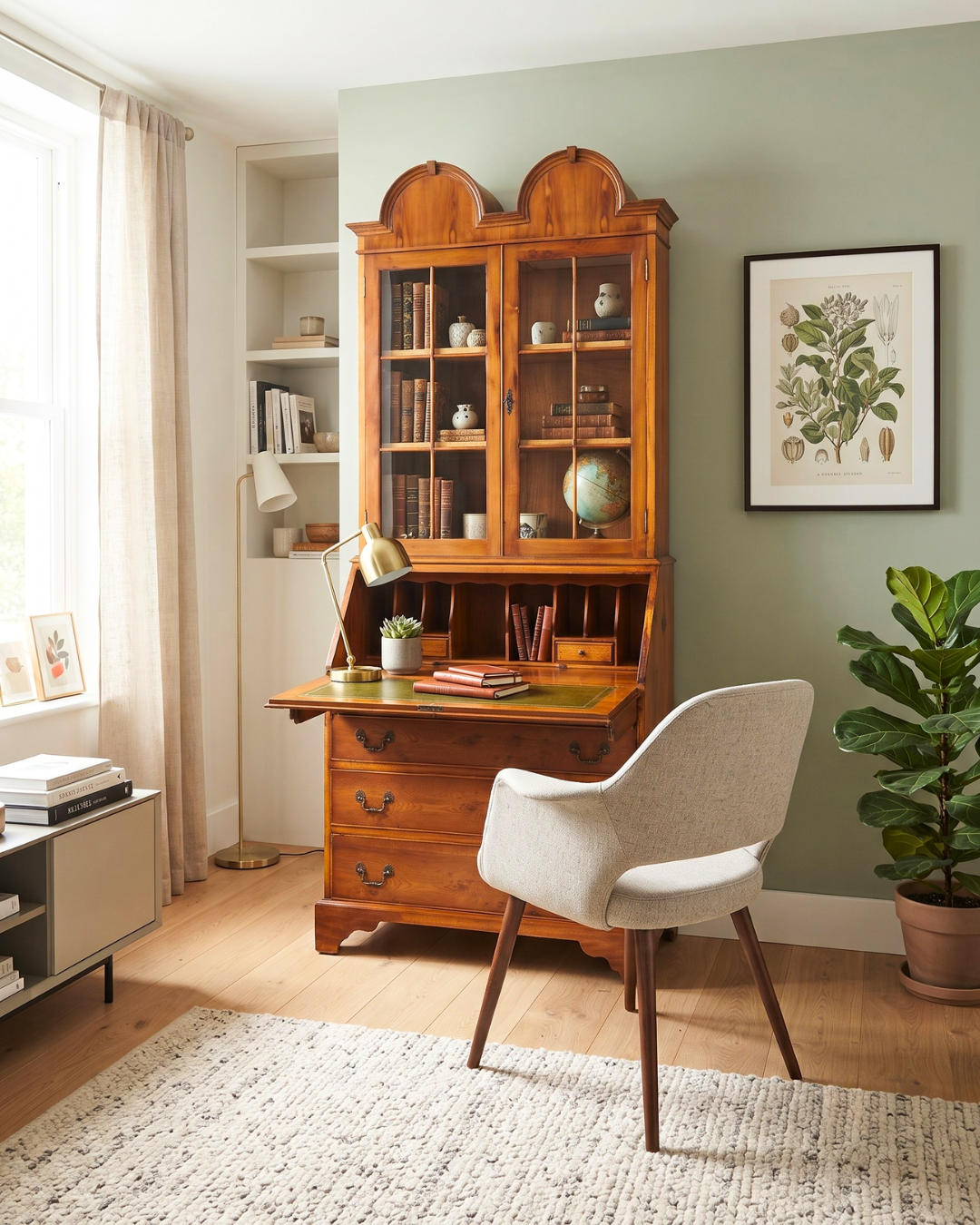 Stijlvol Engels Secretaire Opzetsecretaire Taxus Vitrinekast Kast Kantoor Schrijfmeubel UK
