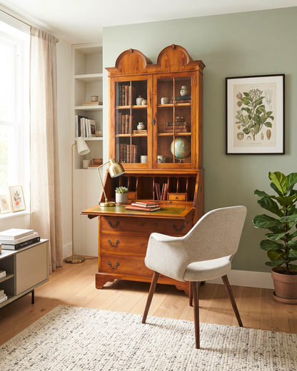 Stijlvol Engels Secretaire Opzetsecretaire Taxus Vitrinekast Kast Kantoor Schrijfmeubel UK