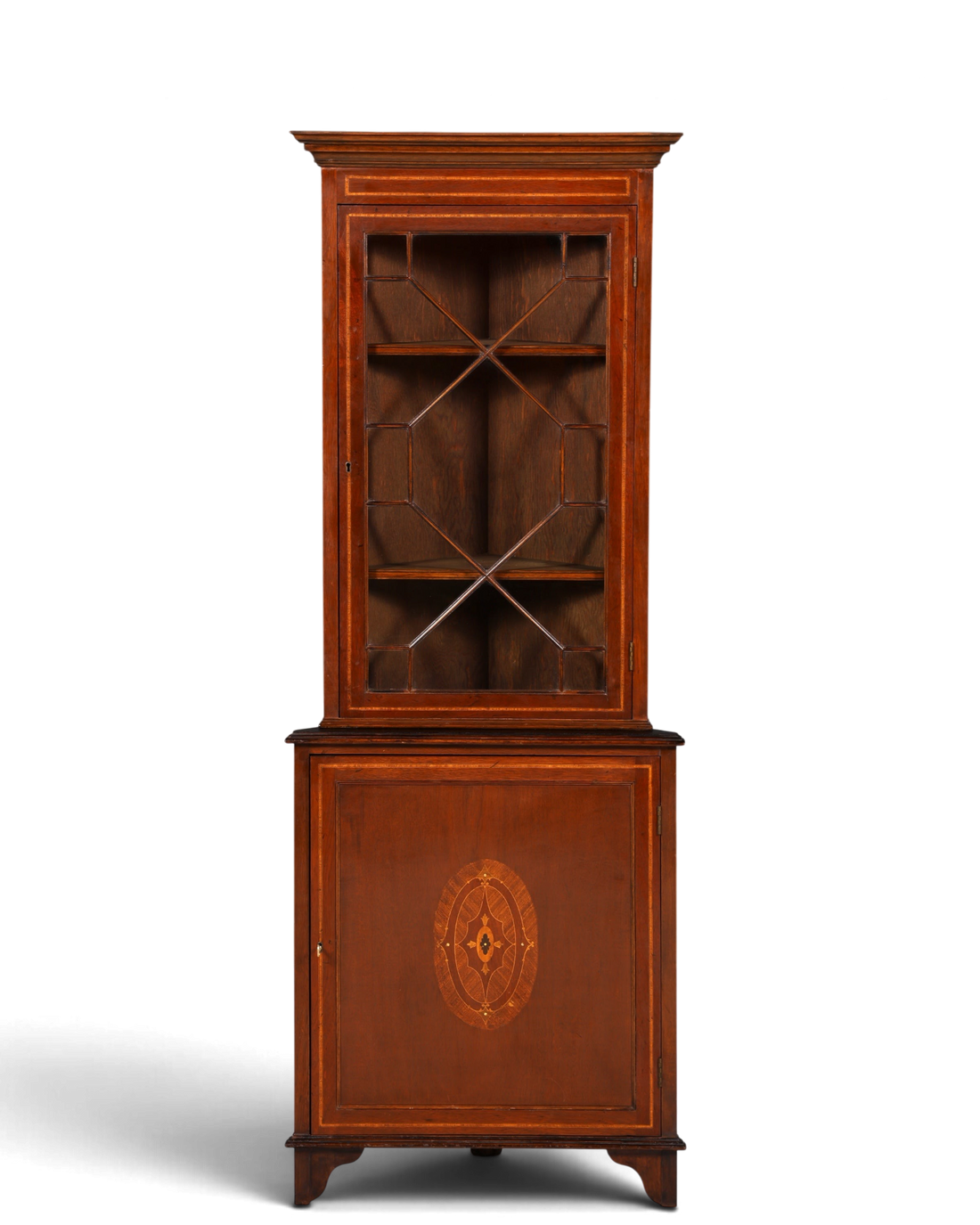 G577 Finish cm Wunderschöne Englische Eckvitrine Mahagoni Antik 60s echt Holz Schrank Eckschrank Glasvitrine (Kopie)