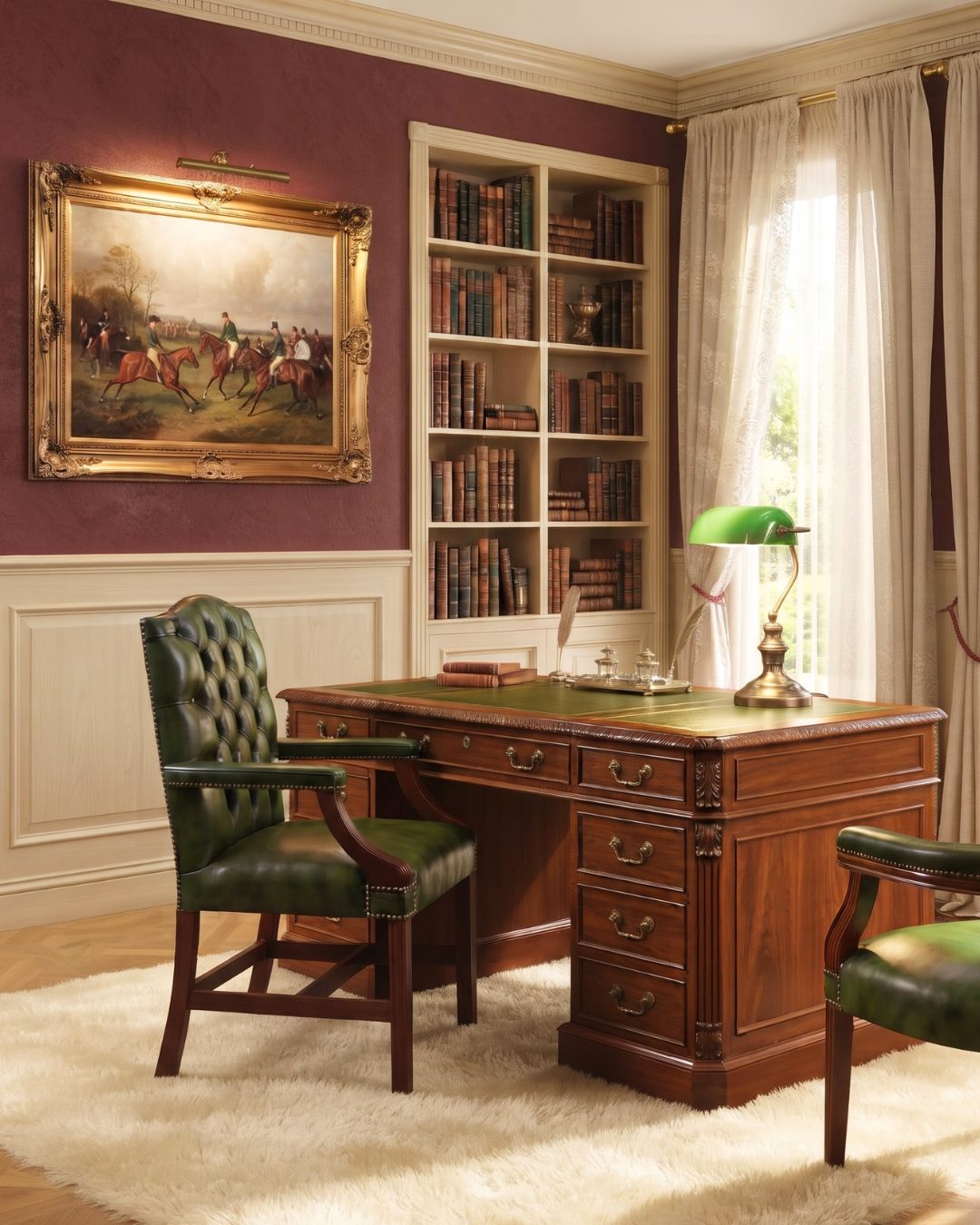 Wunderschöner Original Chesterfield Bürostuhl Grün Echt Leder Englisch Herrensessel Armlehnstuhl Drehsessel UK