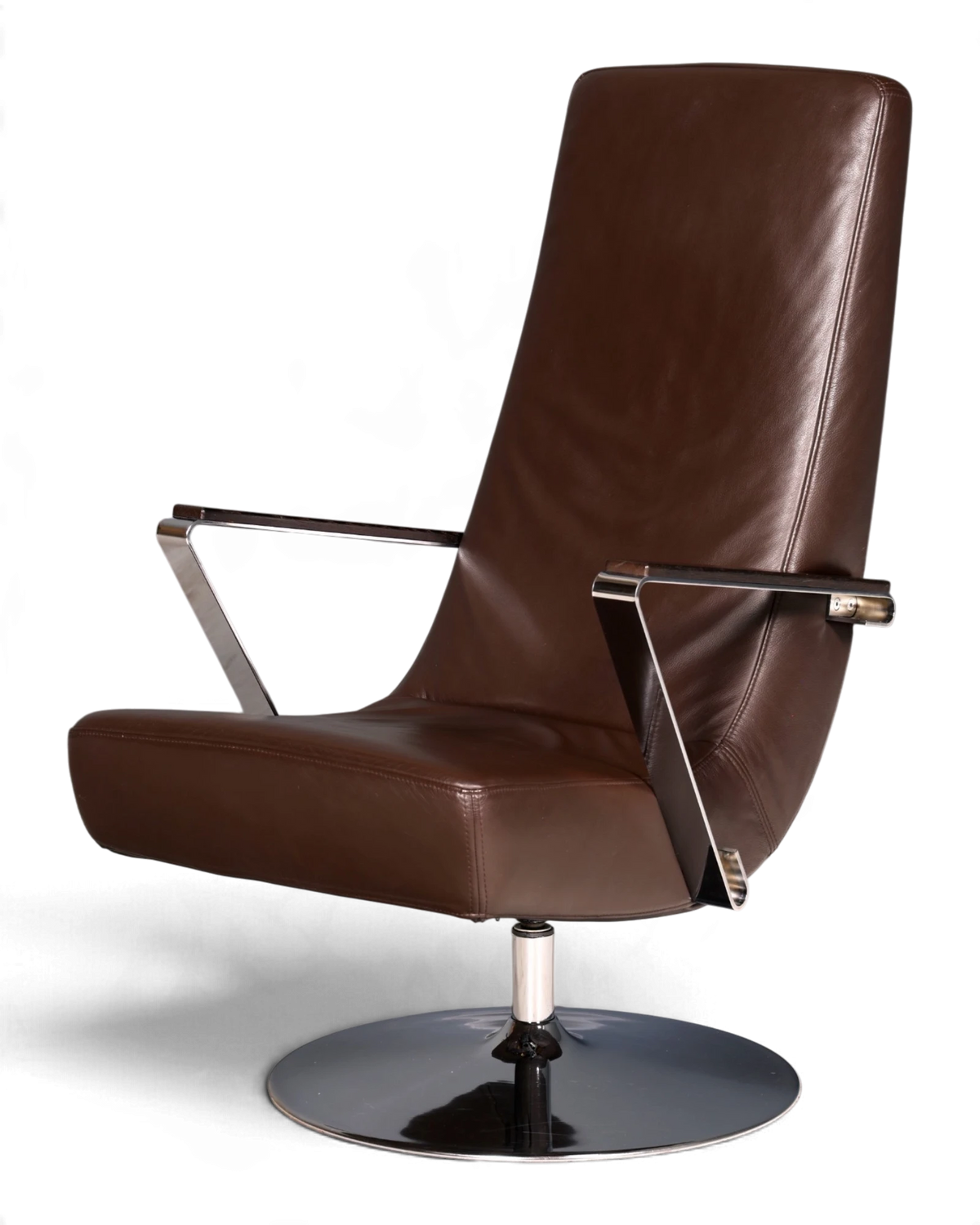 Stijlvolle originele BoConcept Aero fauteuil van echt bruin leer - design-draaifauteuil, leren fauteuil, loungestoel, relaxfauteuil