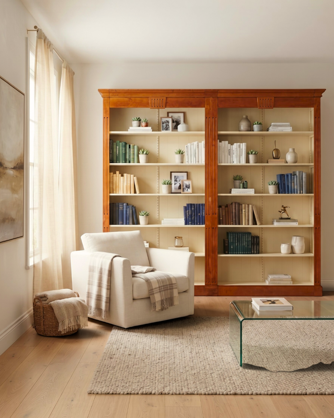 Hauptstadt Möblerei XXL Grange Bücherregal aus Holz in Creme und Braun mit höhenverstellbaren Regalböden im Wohnzimmer