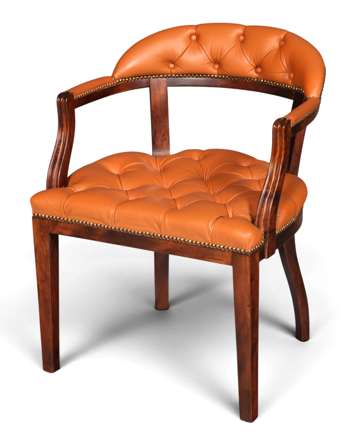 Eleganter Chesterfield Armlehnstuhl Cognac Echt Leder Sekretär Stuhl Schreibtischstuhl Herrenstuhl 2 von 2