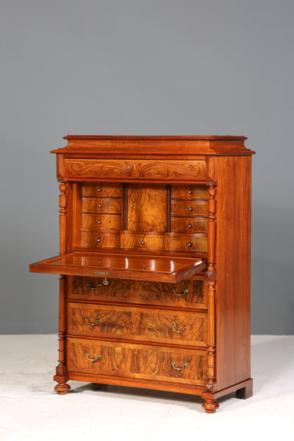Traumhafter Louis Philippe Sekretär um 1870 Vertiko Nussbaum Highboard Kommode Sekretär Schrank