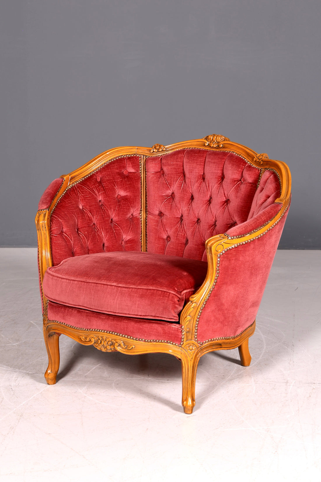 G063 Finish cm Edler Chippendale Armlehnsessel Barock Stil Sessel Armchair Samt Stoff Sessel