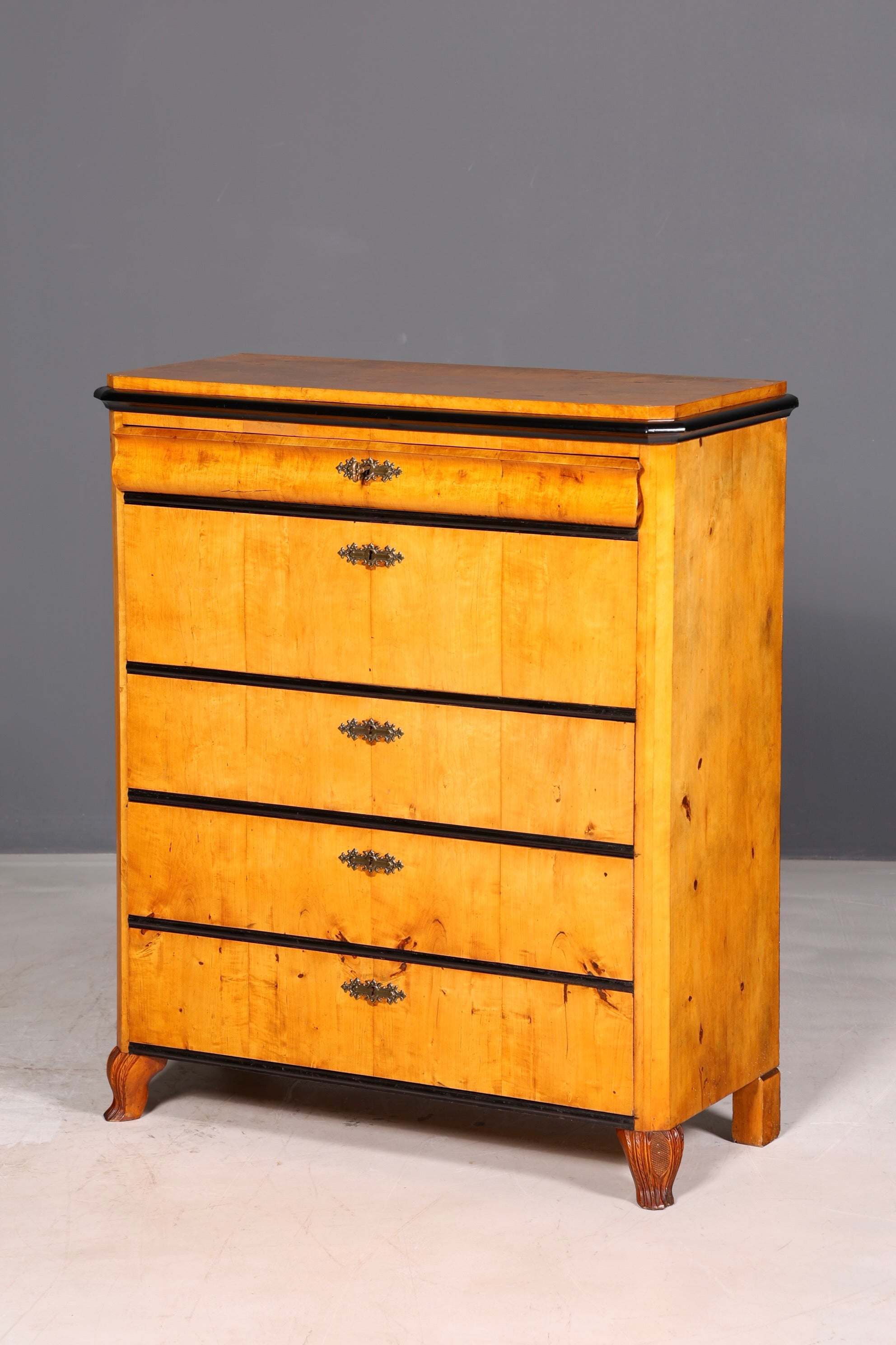 Beautiful antique Biedermeier chest of drawers, vertiko, birch, circa 1850, solid wood