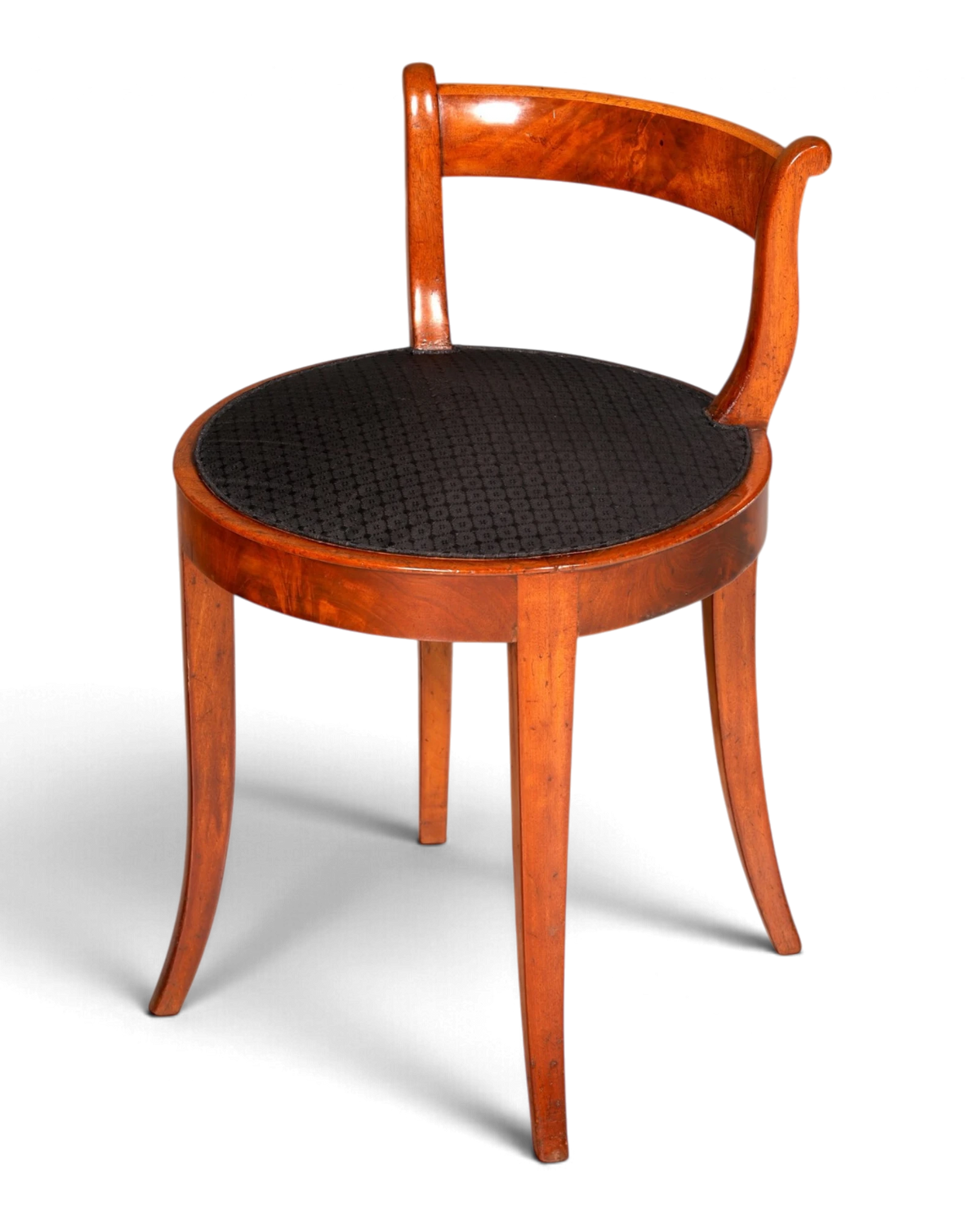 Elegante Biedermeier-kapkruk, kruk met rugleuning, make-upstoel, pianokruk, stoel met sabelpoten, antiek