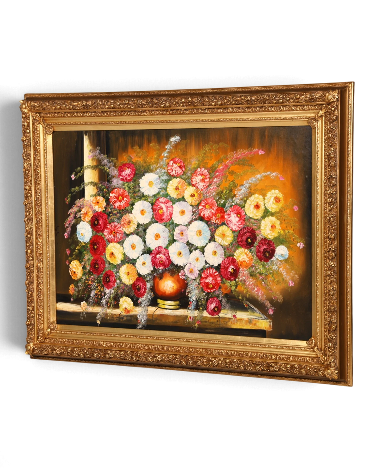Prachtvolles XXL Barock Stil Gemälde Blumen Stillleben Wandbild Goldrahmen handbemalt Bild Wandkunst