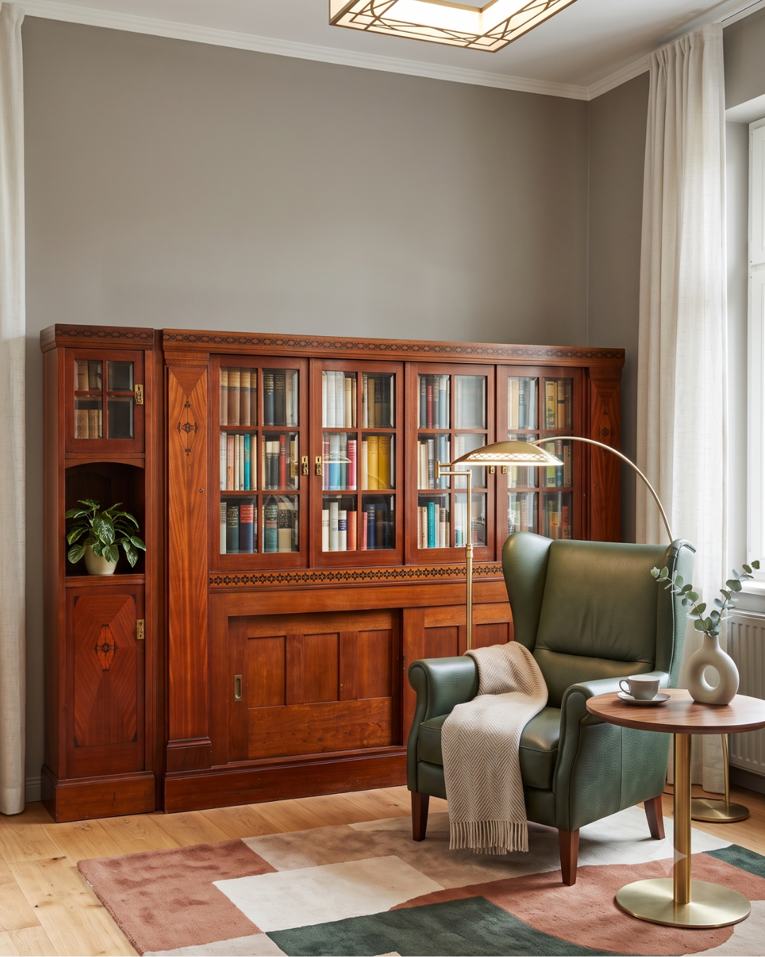 Beautiful XXL Art Nouveau display cabinet antique wooden bookcase oak antique cabinet crockery cabinet buffet library