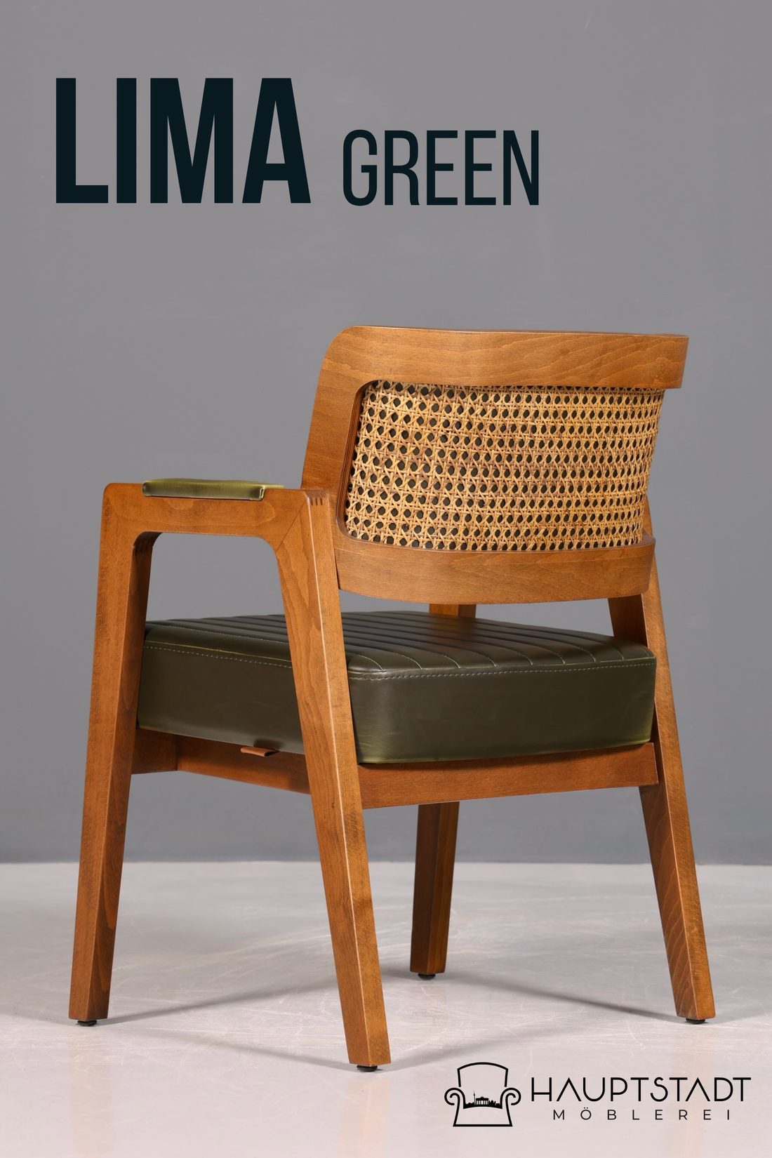Edler Armlehnstuhl "Lima" Esszimmerstuhl mit Korbgeflecht in grün Küchenstuhl Armlehnstuhl