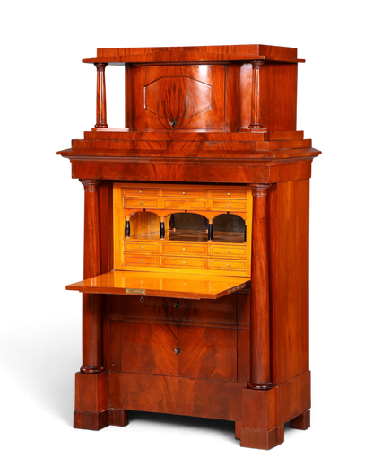 Hauptstadt Möblerei Biedermeier sekreter 1860 yılından kalma masif ahşap sütunlu antika yazı masası ve çekmeceli dolap