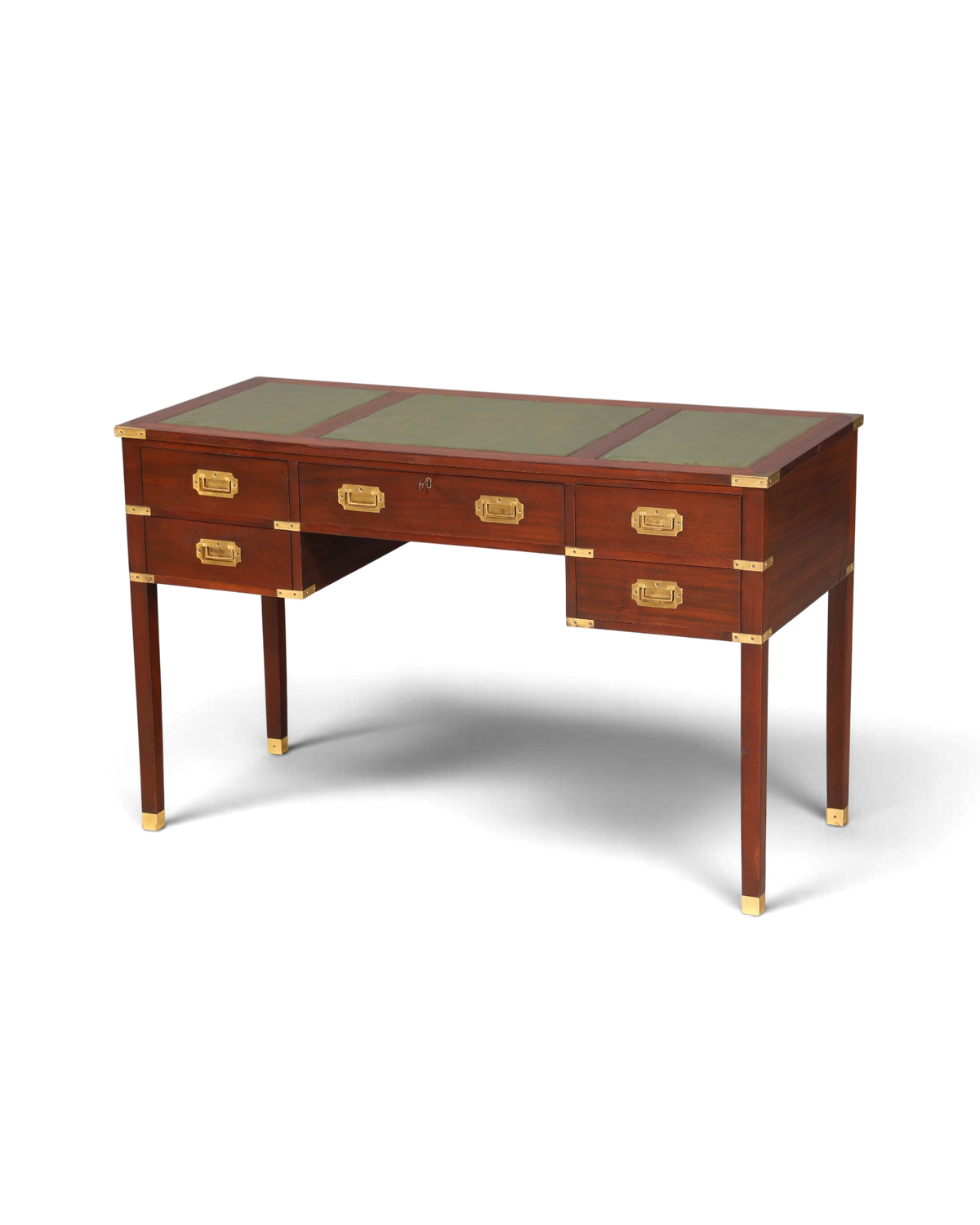 F945 Finish Edler Maritimer Schreibtisch Englischer Military Chest Bürotisch Office Table mit echt Lederauflage