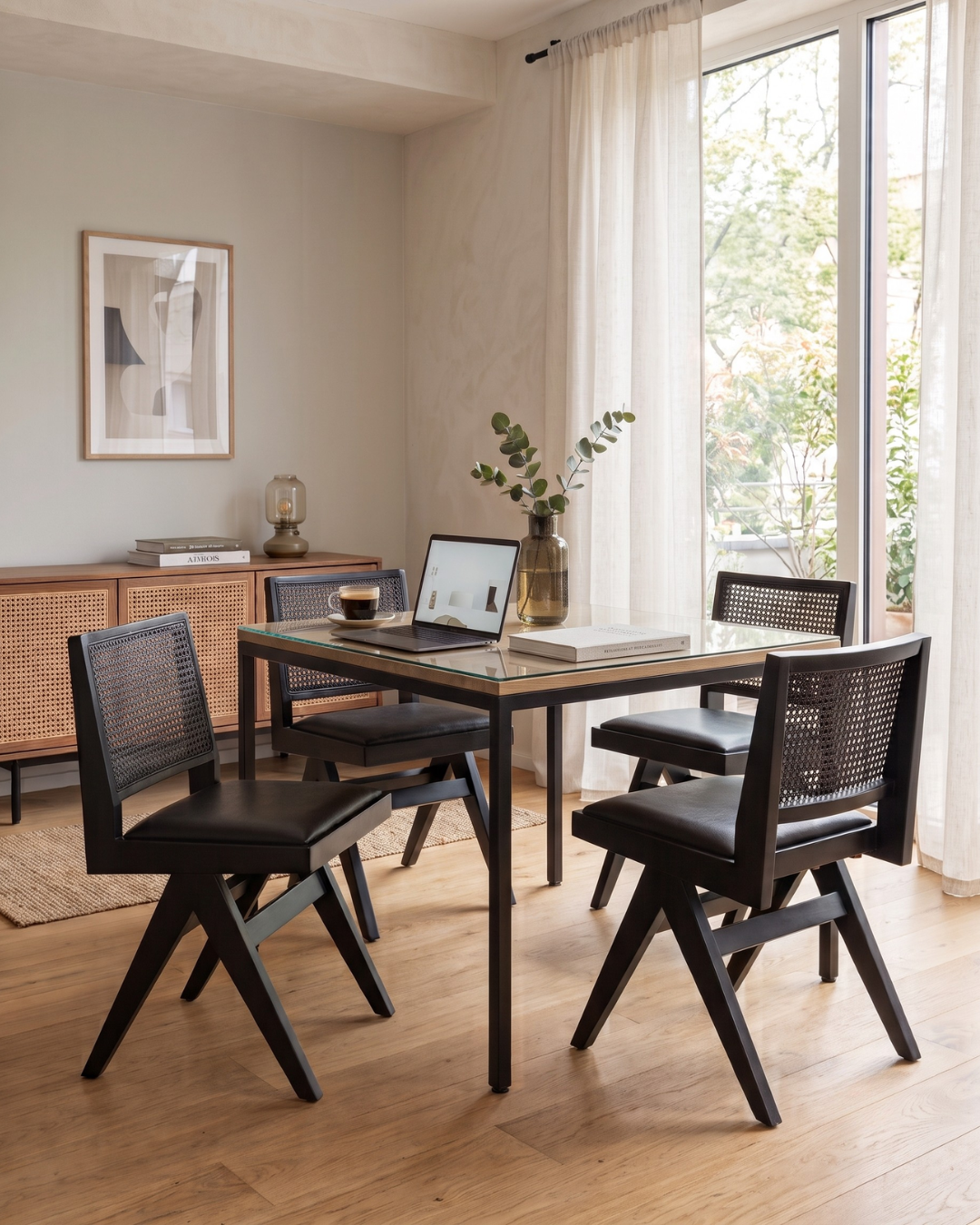 Zeer stijlvolle mandvlechtstoel "Vienna Black" zwarte Bauhaus relax lounge stoel Keukenstoel secretaresse stoel