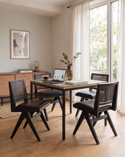 Zeer stijlvolle mandvlechtstoel "Vienna Black" zwarte Bauhaus relax lounge stoel Keukenstoel secretaresse stoel
