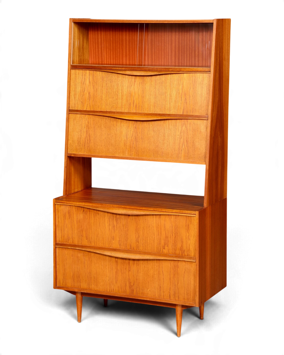 Beautiful Mid-Century highboard by VEB Möbelindustrie Halle, linen cabinet with flap doors and sliding glass doors, GDR design, vintage cabinet