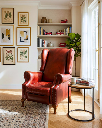 Stylish Claridge Chesterfield Wingback Chair Recliner Lounger English Genuine Leather Gentleman’s Chair UK Armchair Vintage  