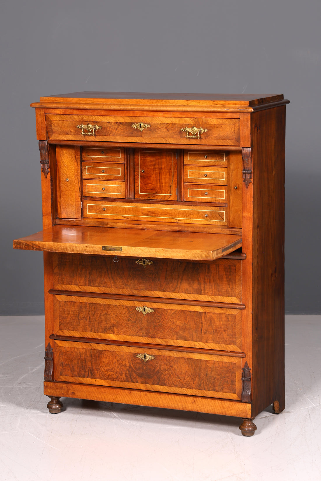 Prachtige Gründerzeit secretaire ladekast Jugendstil ladekast antiek vertiko massief hout rond 1890