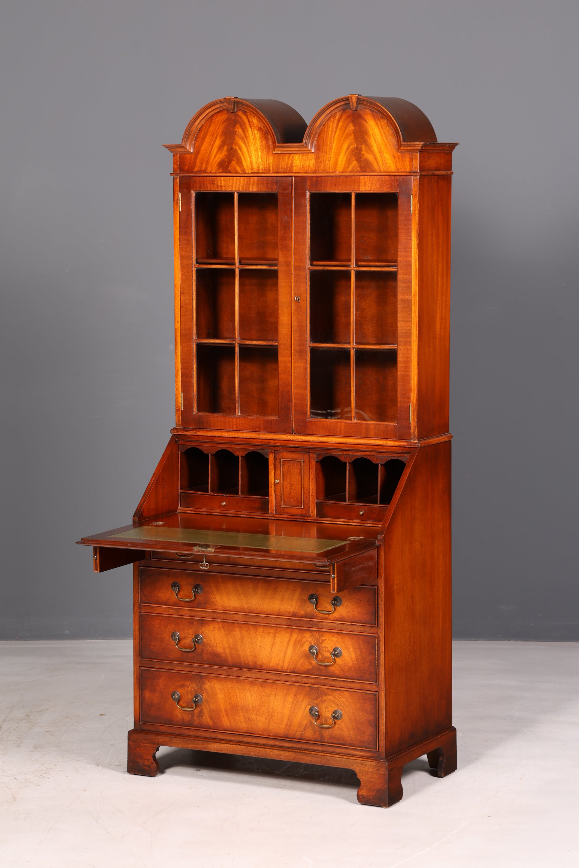 Prachtige Engelse secretaire met opzetkast, secretaire, boekenkast, vitrine, mahonie, antiek, kantoorschrijftafel, VK
