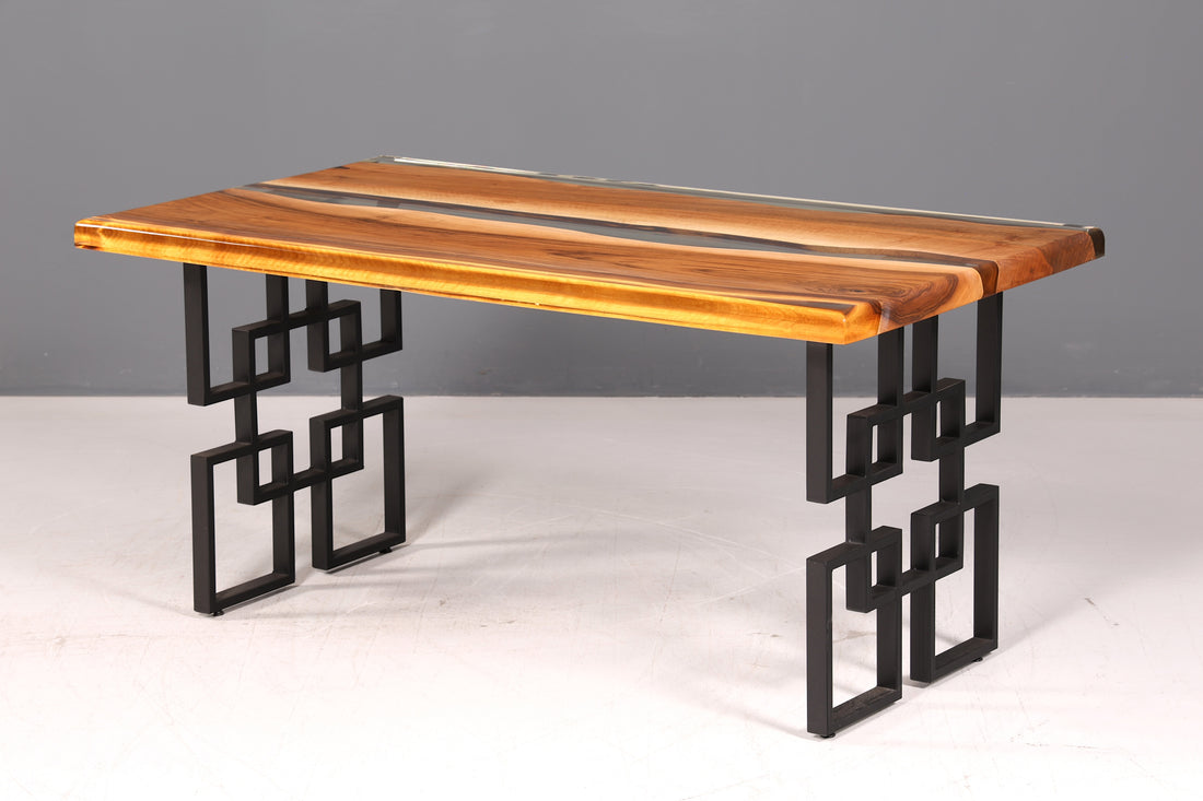 Indrukwekkende epoxyhars tafel notenhout eettafel massief houten rivierentafel eetkamer- en keukentafel woonkamer tafel uniek