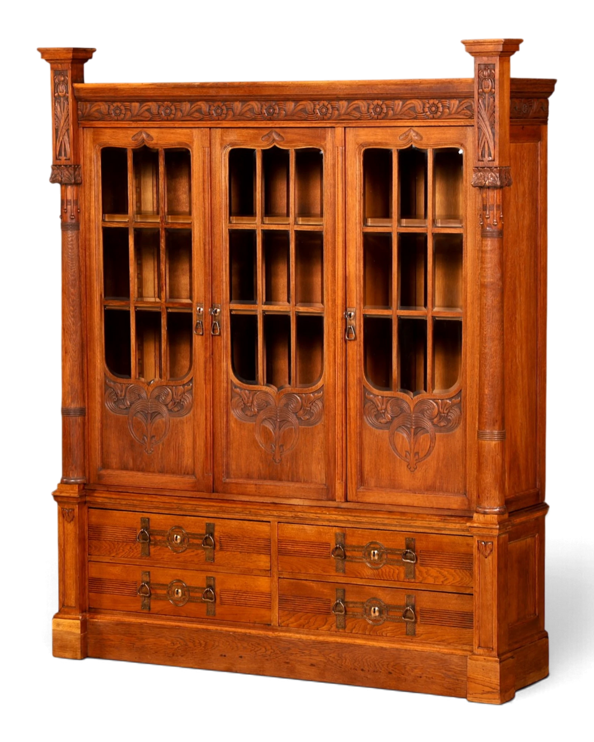 Traumhafter Jugendstil Bücherschrank Eiche Vitrine Antik Schrank mit Schubladen Geschirrschrank Bibliothek
