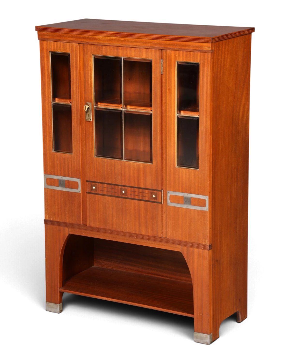 Nobele vitrinekast in jugendstil met facetglas en inlegwerk, boekenkast, kast, antiek