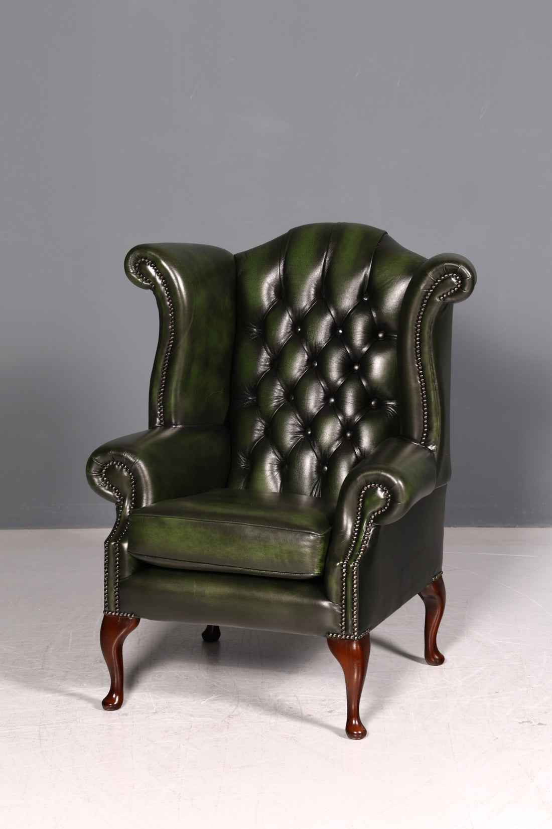 Prachtige originele Chesterfield oorfauteuil groen echt leer Kingsgate Engels oorfauteuil herenfauteuil UK