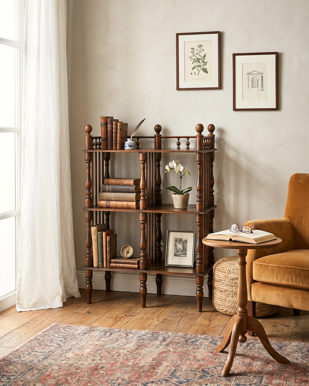 Stijlvolle Gründerzeit etagère Louis Philippe stijl kast boekenkast antiek massief hout