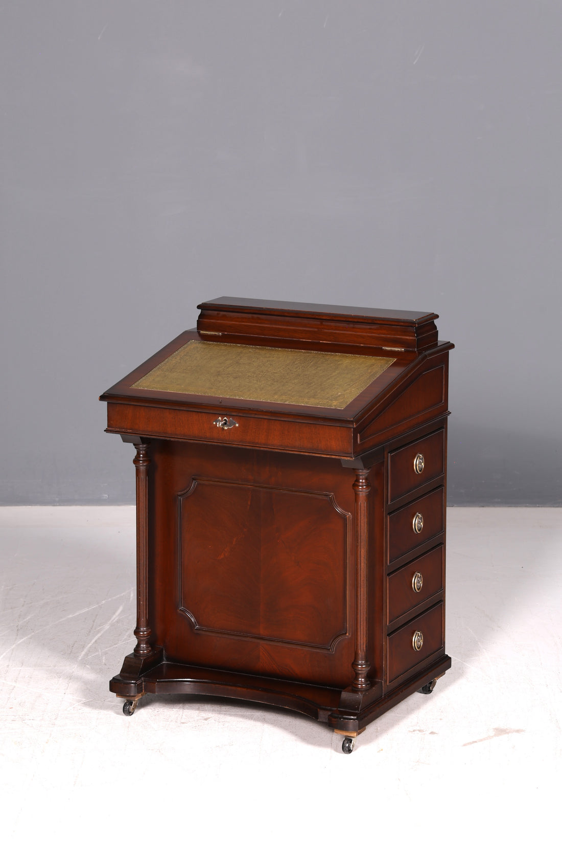 Prachtig Engels Davenport bureau, desk, secretaire, leren blad, commode