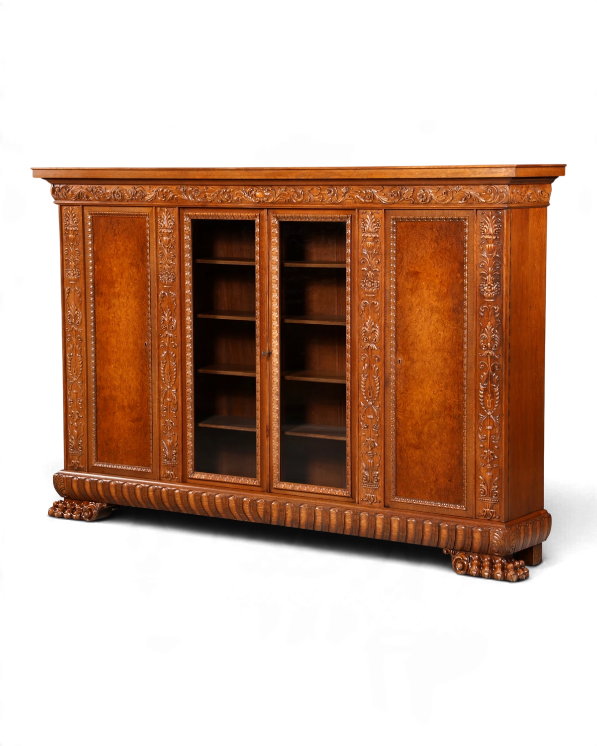 Prachtige XXL-boekenkast in neorenaissancestijl met leeuwenpoten, antieke vitrinekast voor herenkamer, Gründerzeit-kast, bibliotheek, kantoor