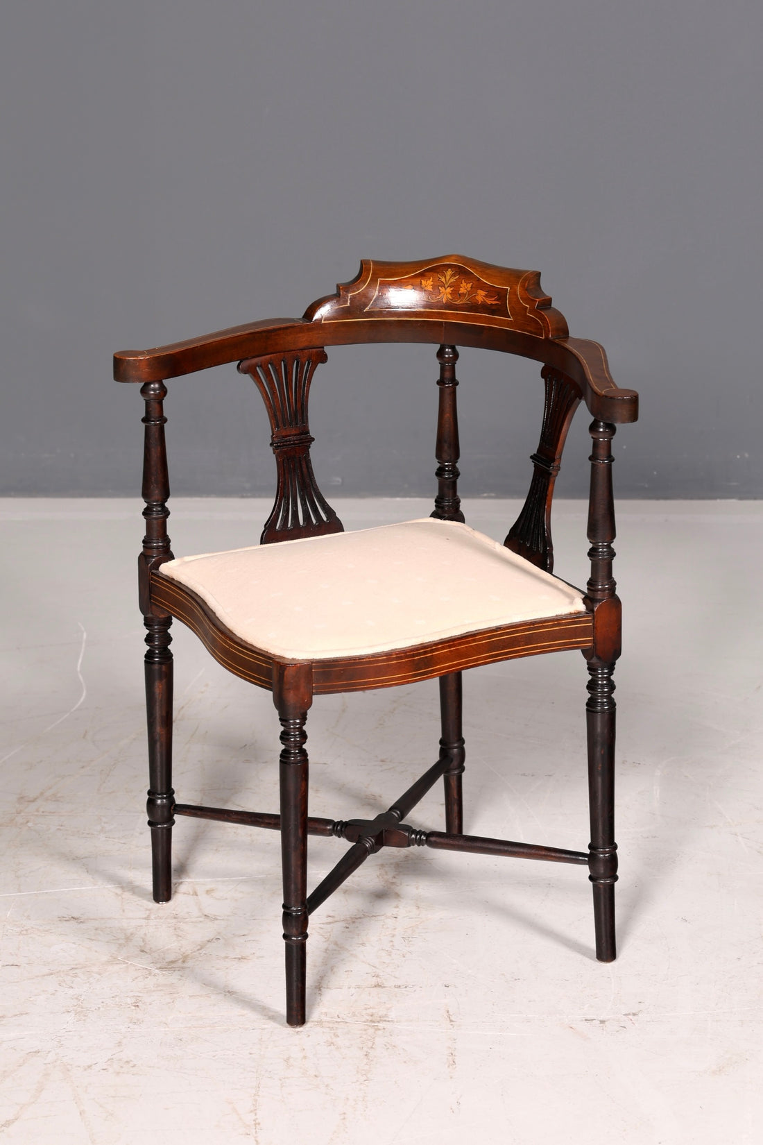 Wunderschöner Antiker Eckstuhl Corner Chair Englisch Edwardian Intarsien Armlehnstuhl Sekretär Stuhl Vintage 2 von 2