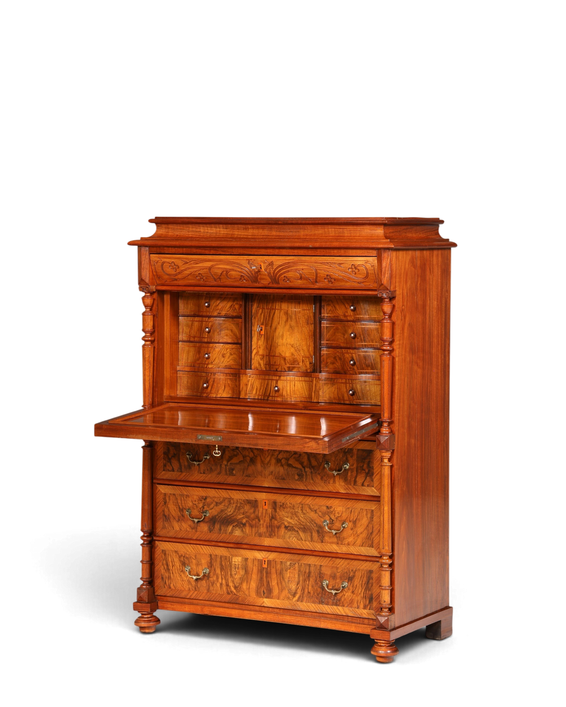 Traumhafter Louis Philippe Sekretär um 1870 Vertiko Nussbaum Highboard Kommode Sekretär Schrank