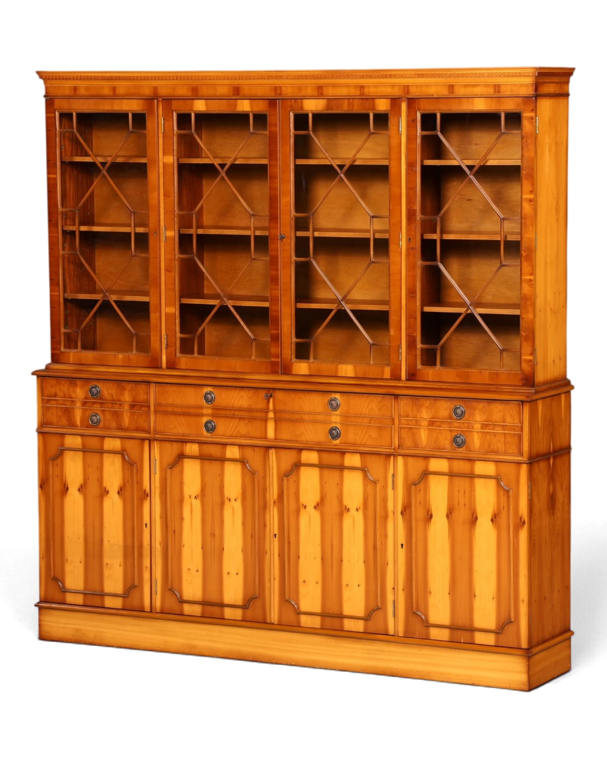 Beautiful English yew display cabinet with secretary desk, bookcase, buffet, glass display cabinet, writing desk, vintage