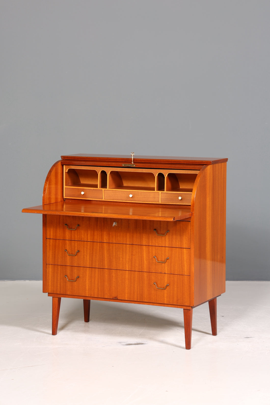 Stilvoller Mid Century Rollladen Sekretär echt Holz Büro Schrank Vintage Schreibkommode