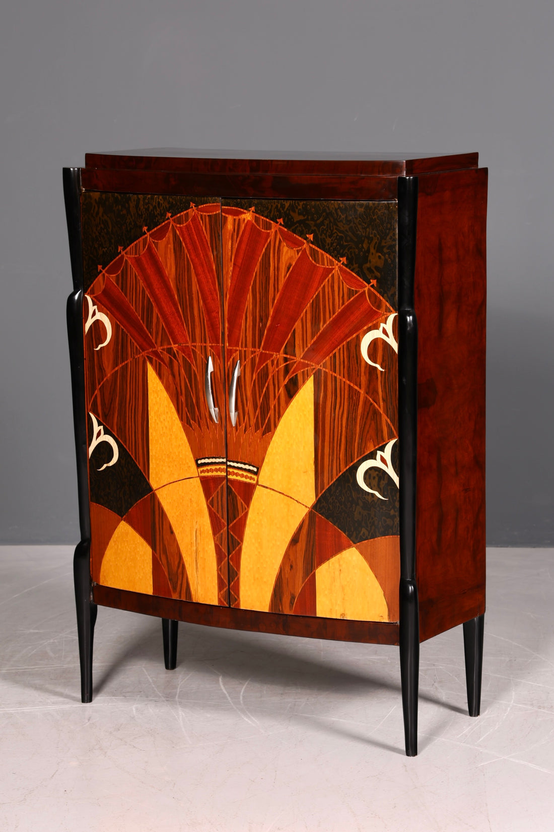 Wunderschönes Art Deco Design Highboard Schrank Kommode Vertiko Sun Cabinet Wäscheschrank