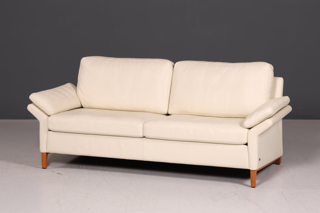 Beautiful Original Rolf Benz Sofa Model 3300 Cream Genuine Leather 2-Seater Couch Designer Leather Sofa