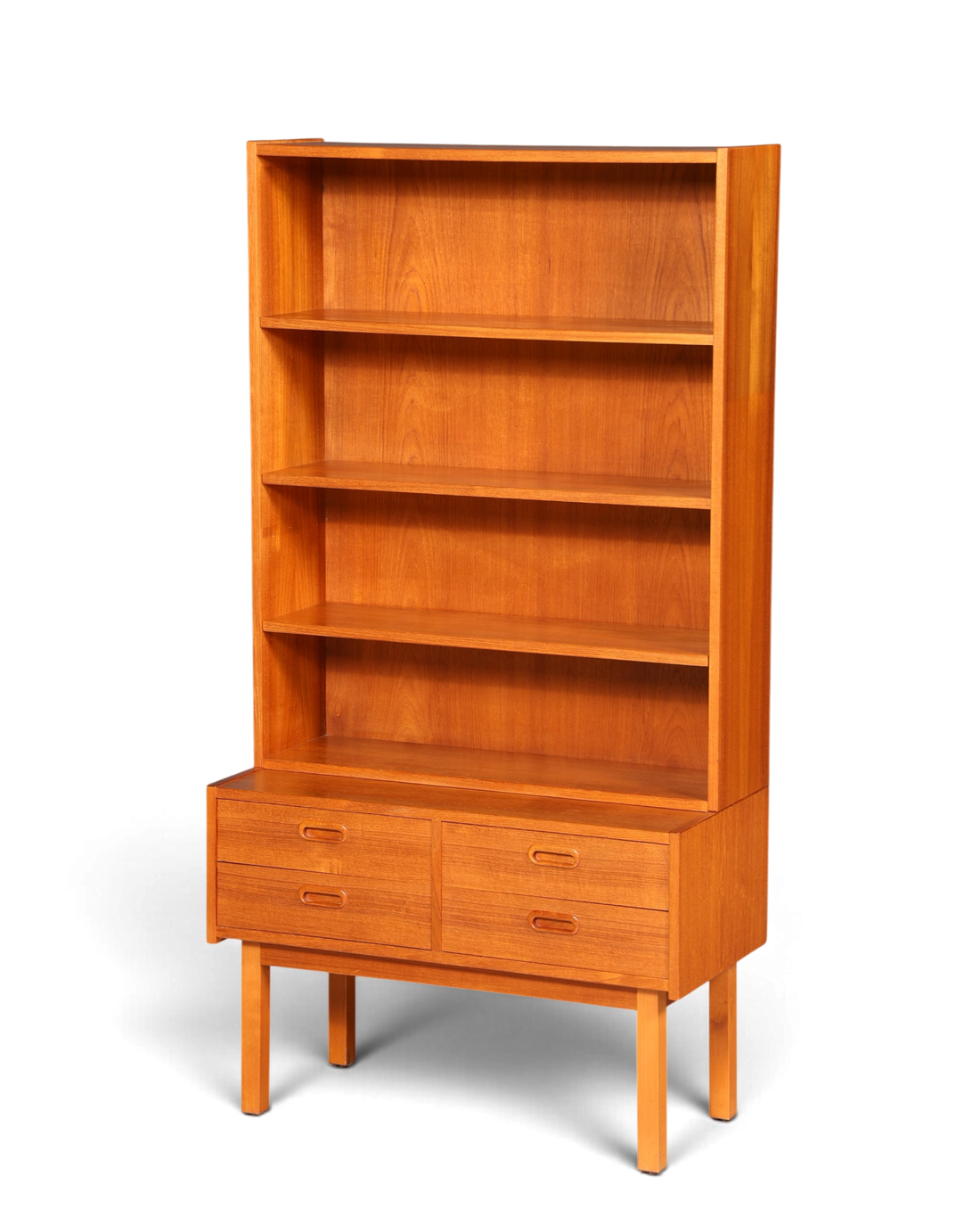 Hauptstadt Möblerei Mid Century Regal aus Holz im dänischen Design mit offenen Fächern und zwei Schubladen