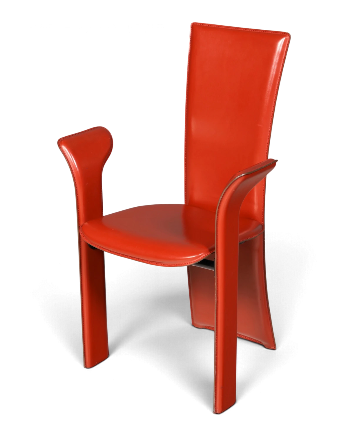 Originele Frag-armleunstoel van rood leer, Made in Italy, designstoel voor de eetkamer, Italiaans design, vintage
