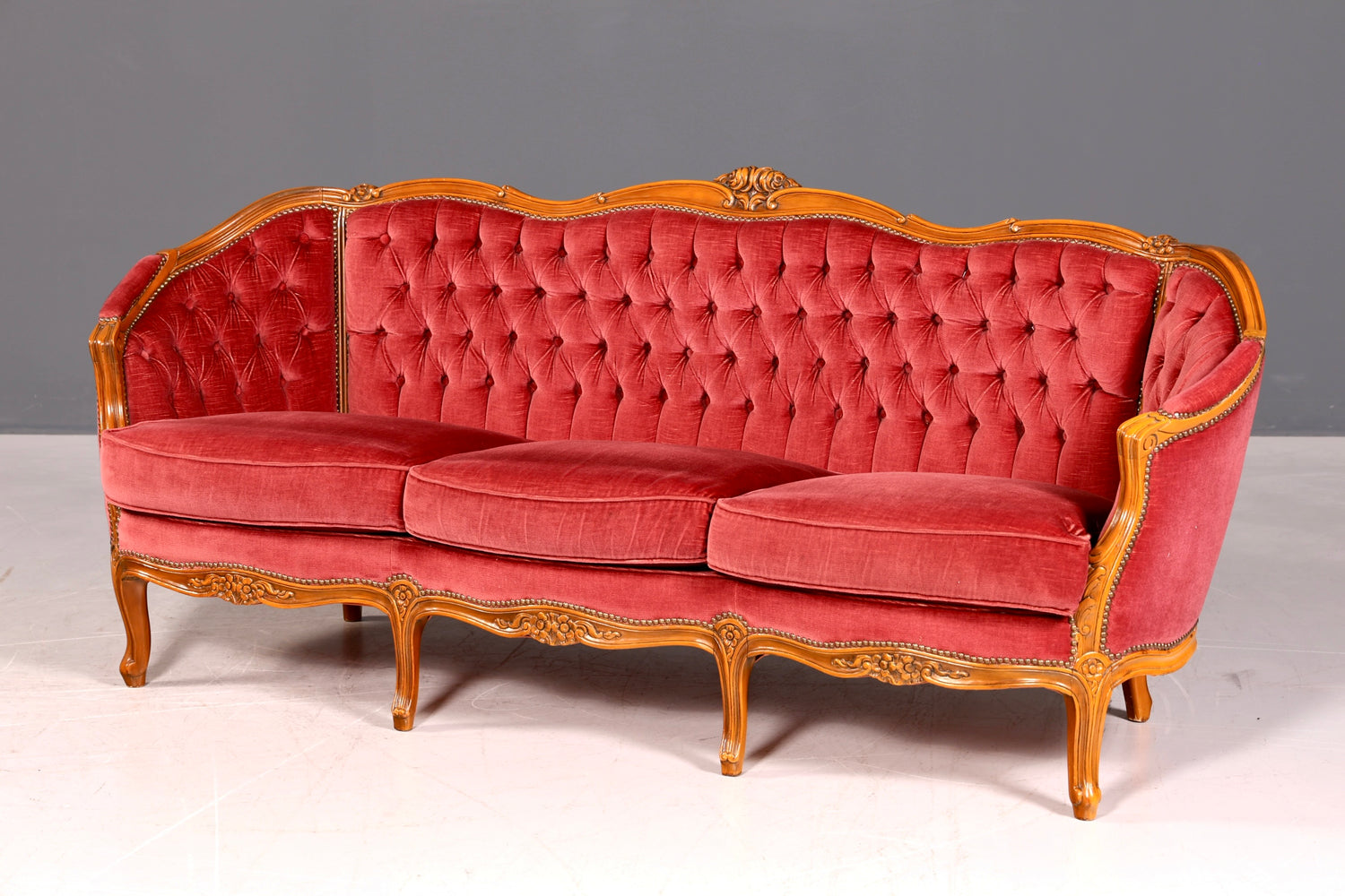 G064 Finish cm Wunderschönes Chippendale Sofa Barock Stil Couch Samt Stoff 3 Sitzer