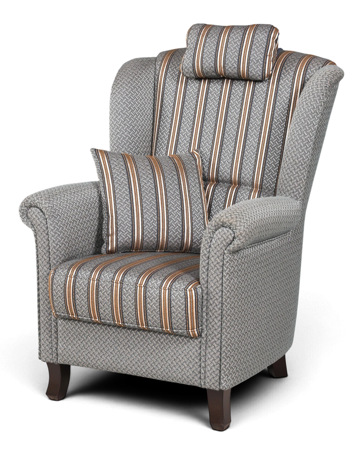 Prachtige oorfauteuil in Engelse stijl, grijsgroen gestreept, leesfauteuil, landelijk, 2 van 2
