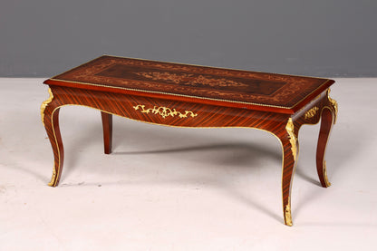 Prachtige barokke salontafel met inlegwerk, antiek messing, voor de woonkamer