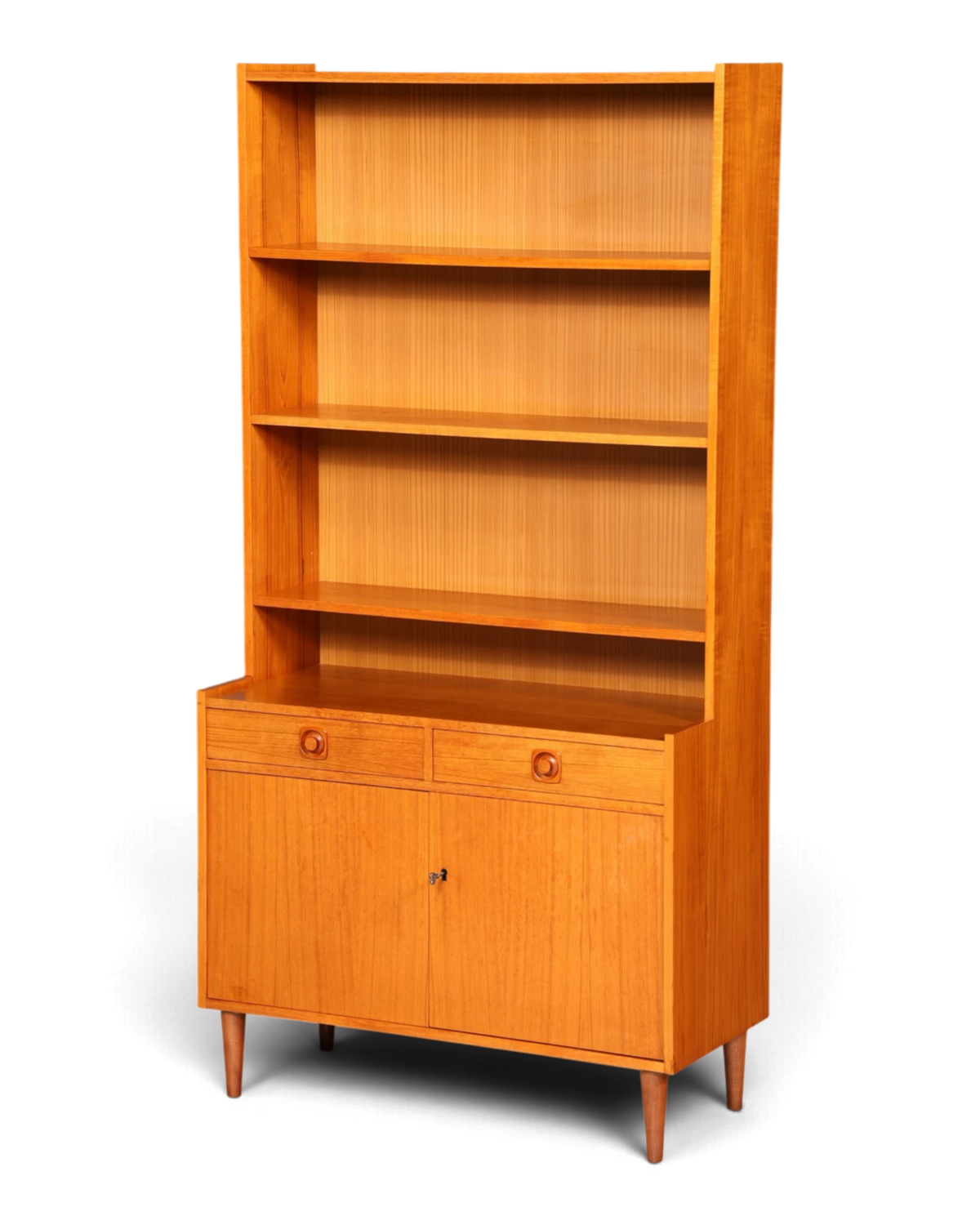 Stylish mid-century bookcase with cabinet, highboard shelving unit, bookcase, vintage 1960s 1970s
