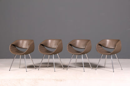 Stijlvolle set van 4 Züco Little Perillo-designfauteuils, leren fauteuils van echt leer, armstoelen, chroom, modern