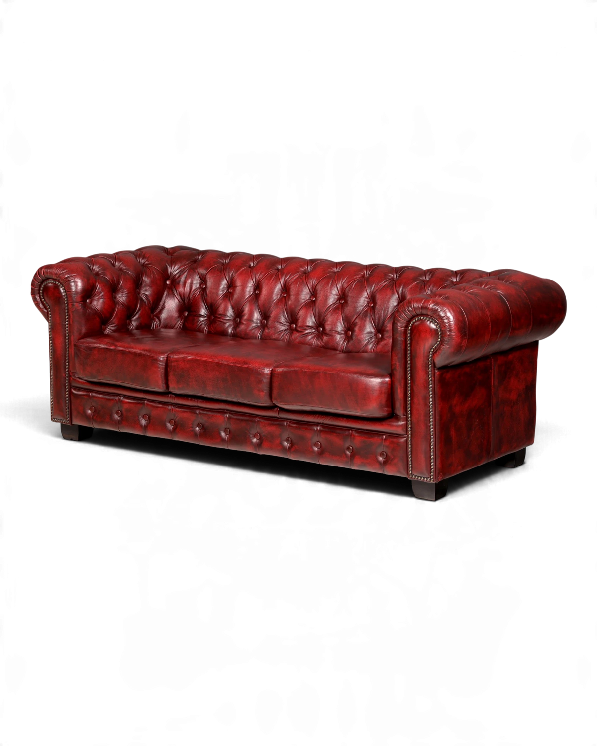 Prachtige originele Chesterfield-bank, 3-zits, van echt Oxblood-leer, Engelse leren bank, vintage
