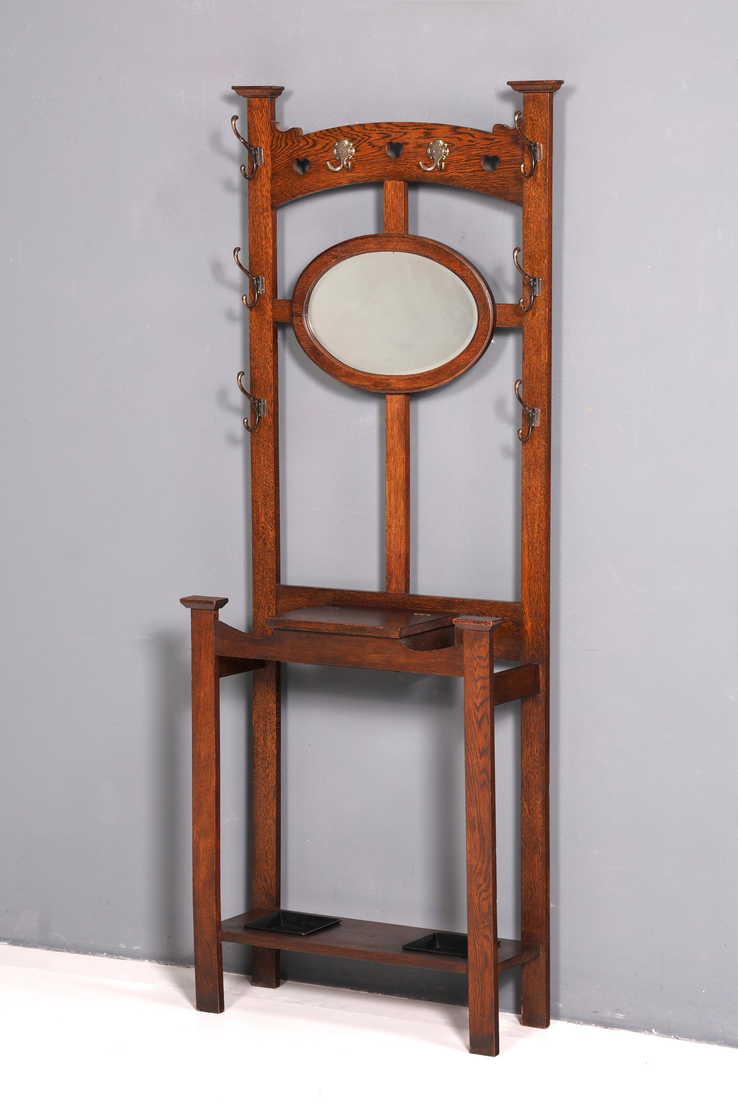 Traumhafte Jugendstil Garderobe Flurgarderobe Eiche Antik Garderobenständer mit Spiegel Dielenmöbel Wandgarderobe