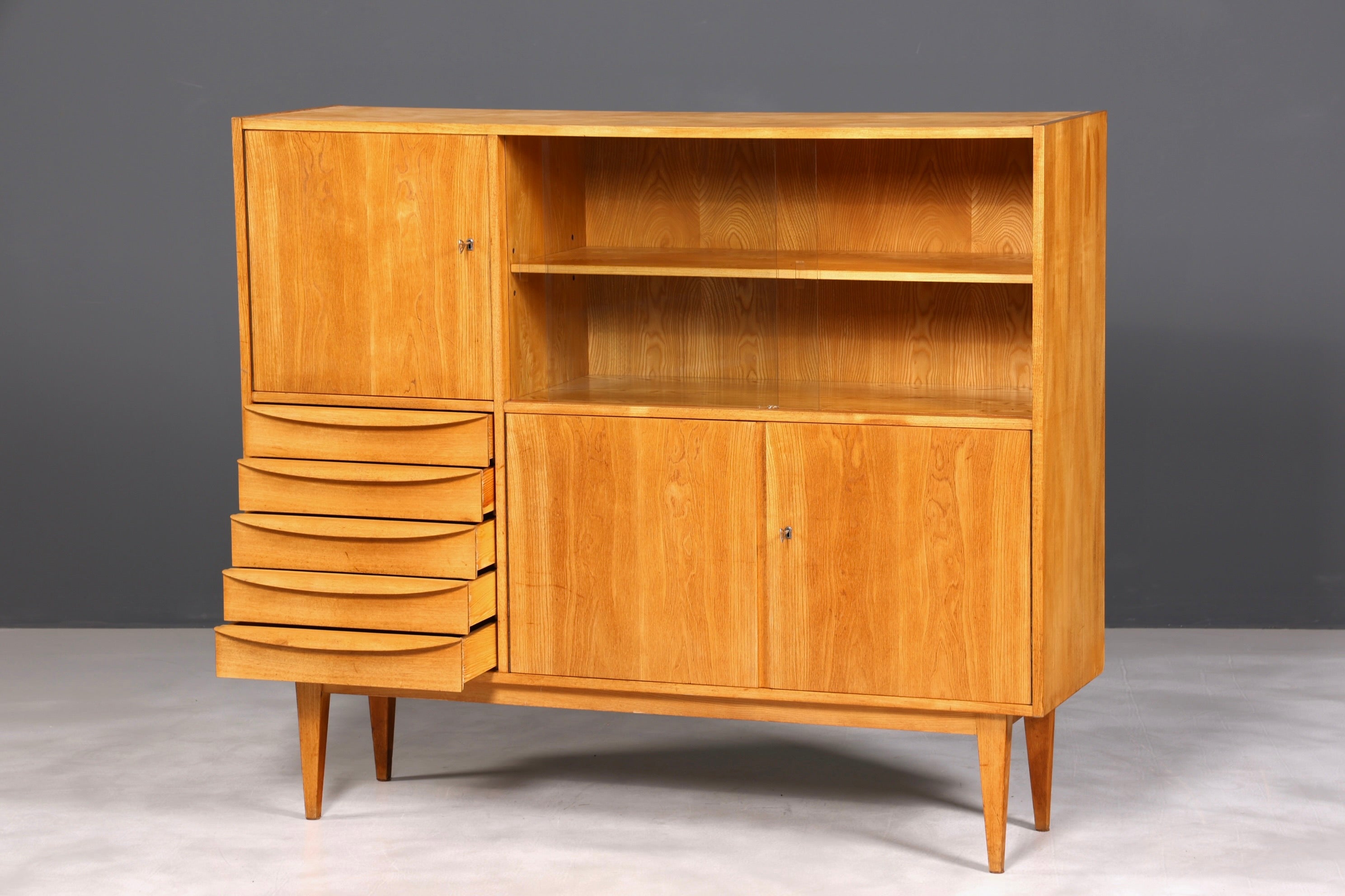 F891 Finish cm Traumhafter Mid Century Highboard Retro Vitrine 60er Jahre Schrank Kommode