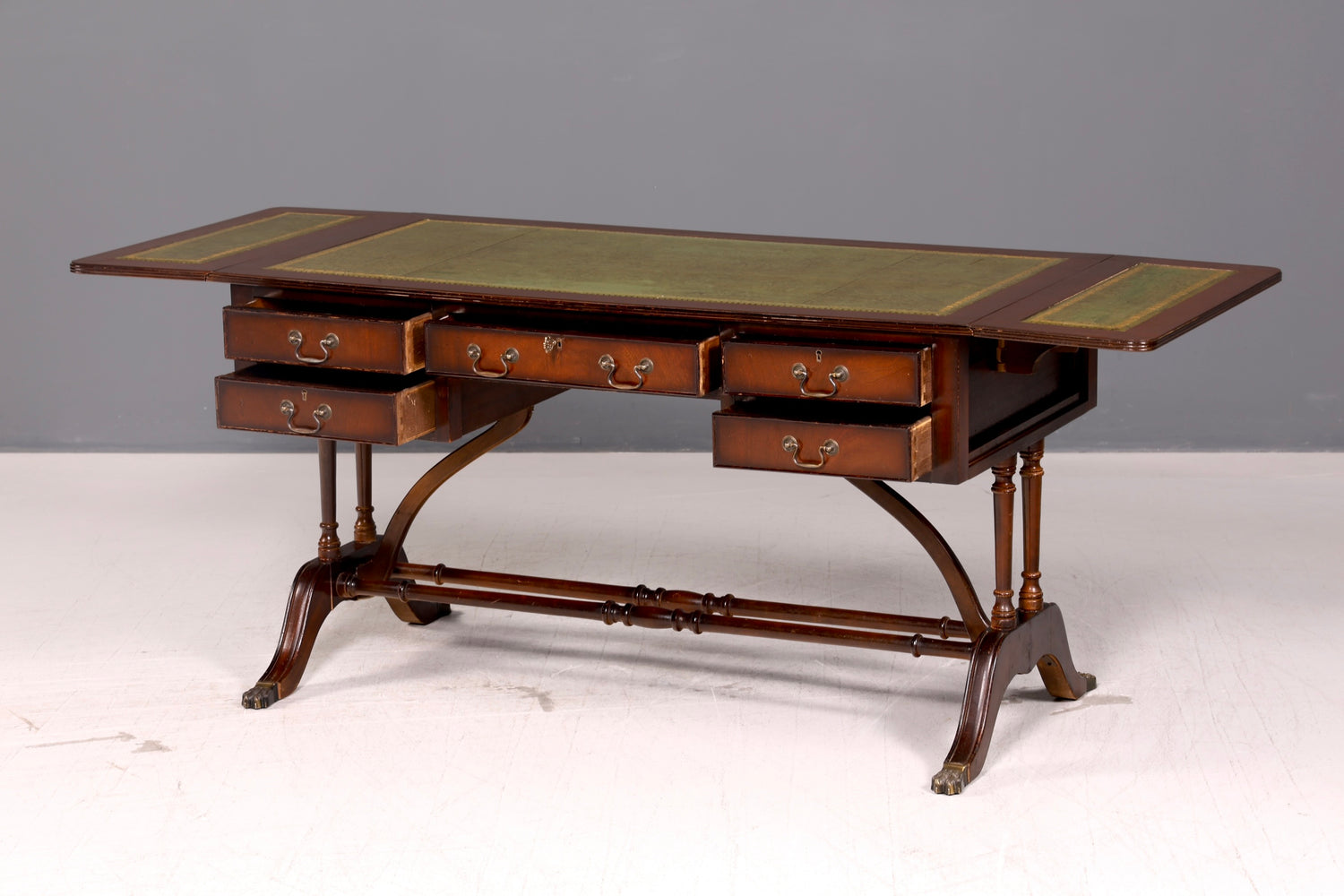 Wunderschöner Englischer Schreibtisch Regency Klappschreibtisch Echt Lederauflage Mahagoni 60s Bürotisch