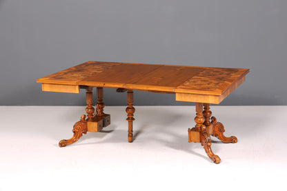 Traumhafter XXL Gründerzeit Tisch Kulissentisch ausziehbarer Louis Philippe Esstisch Wurzelholz Antik