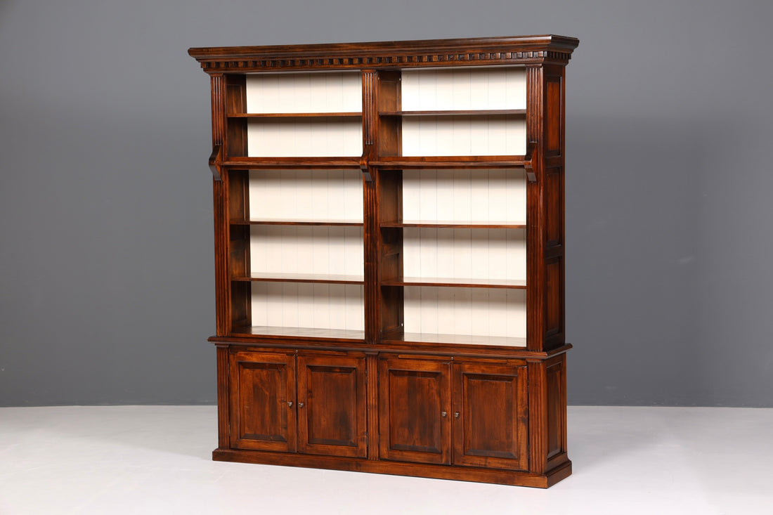 Traumhaftes massiv Holz Regal mit Leiter Kolonial Schrank Antik Stil Bücherregal Kommode Bibliothek